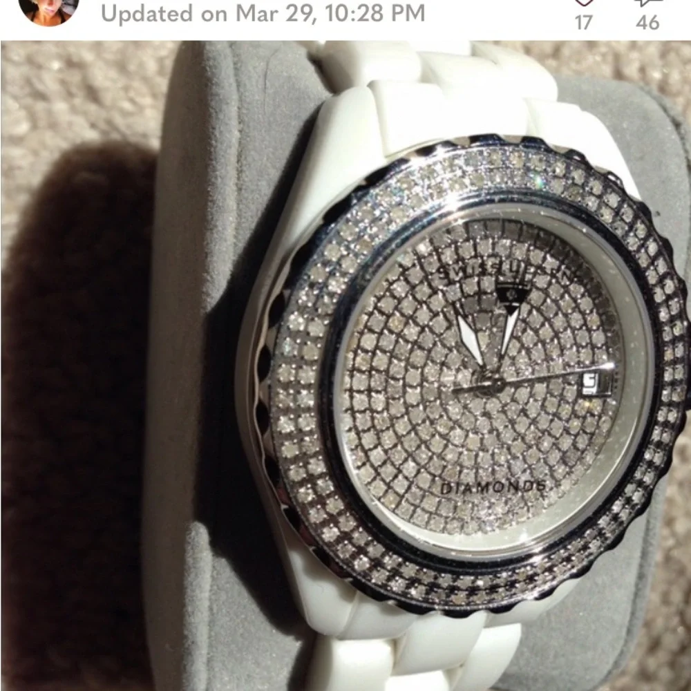 Swiss Legend Diamond Watch Diamonds Ceramic Karamica Date Large Stainles…